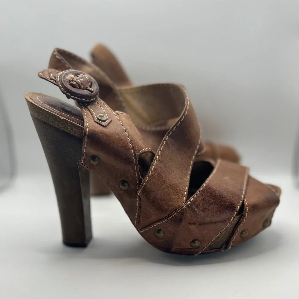 Frye Darcy Light Brown Leather Platform Sandals Size 7.5 Boho 9.5